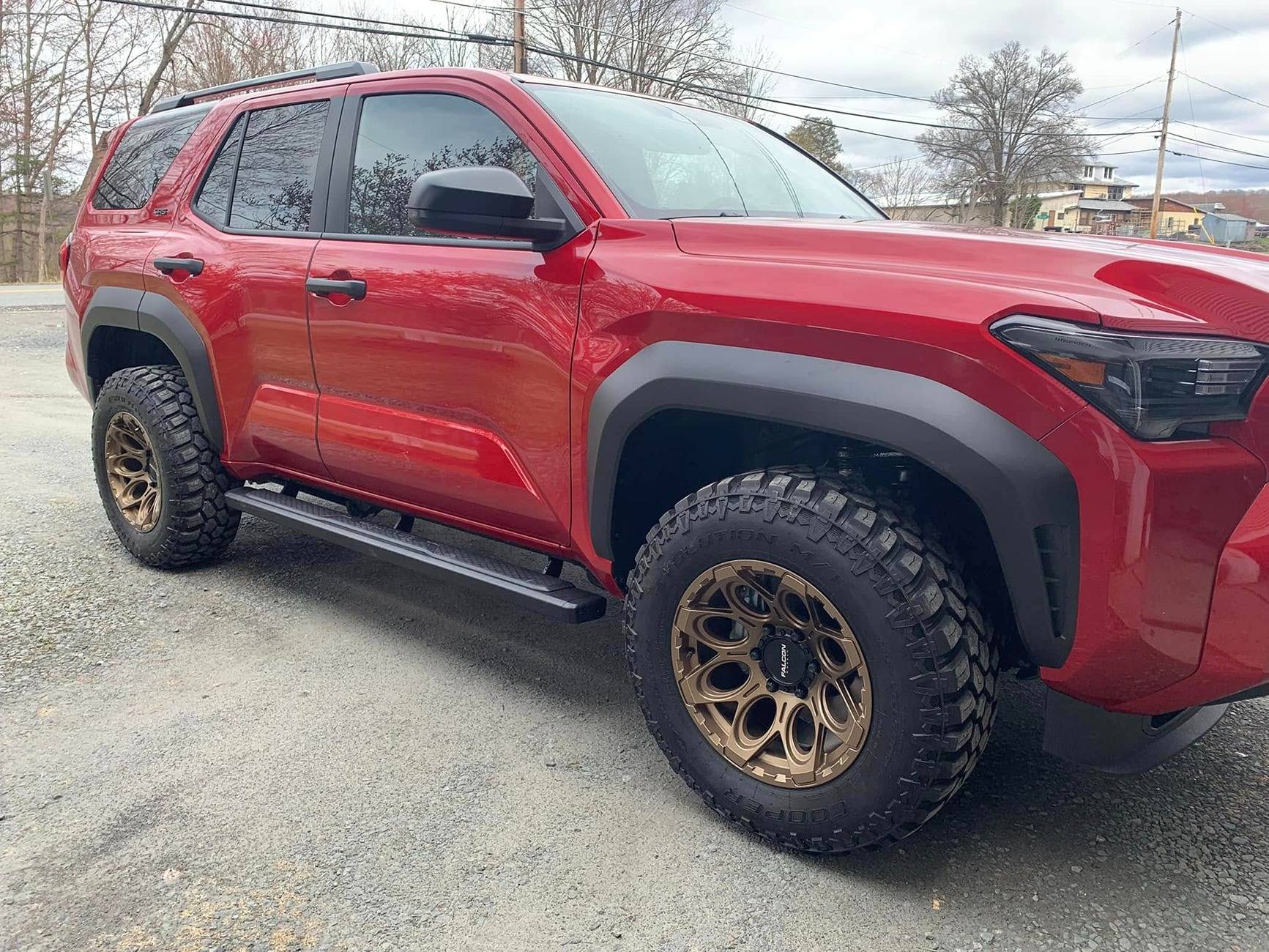 2025 Toyota 4runner SUPERSONIC RED Photos 4Runner 6th Gen (2025+) Supersonic Red SR5 on -12 offset wheels and Cooper Evolution M:T tires 3