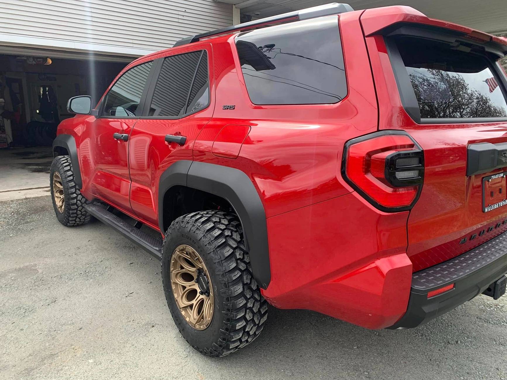 2025 Toyota 4runner SUPERSONIC RED Photos 4Runner 6th Gen (2025+) Supersonic Red SR5 on -12 offset wheels and Cooper Evolution M:T tires 4