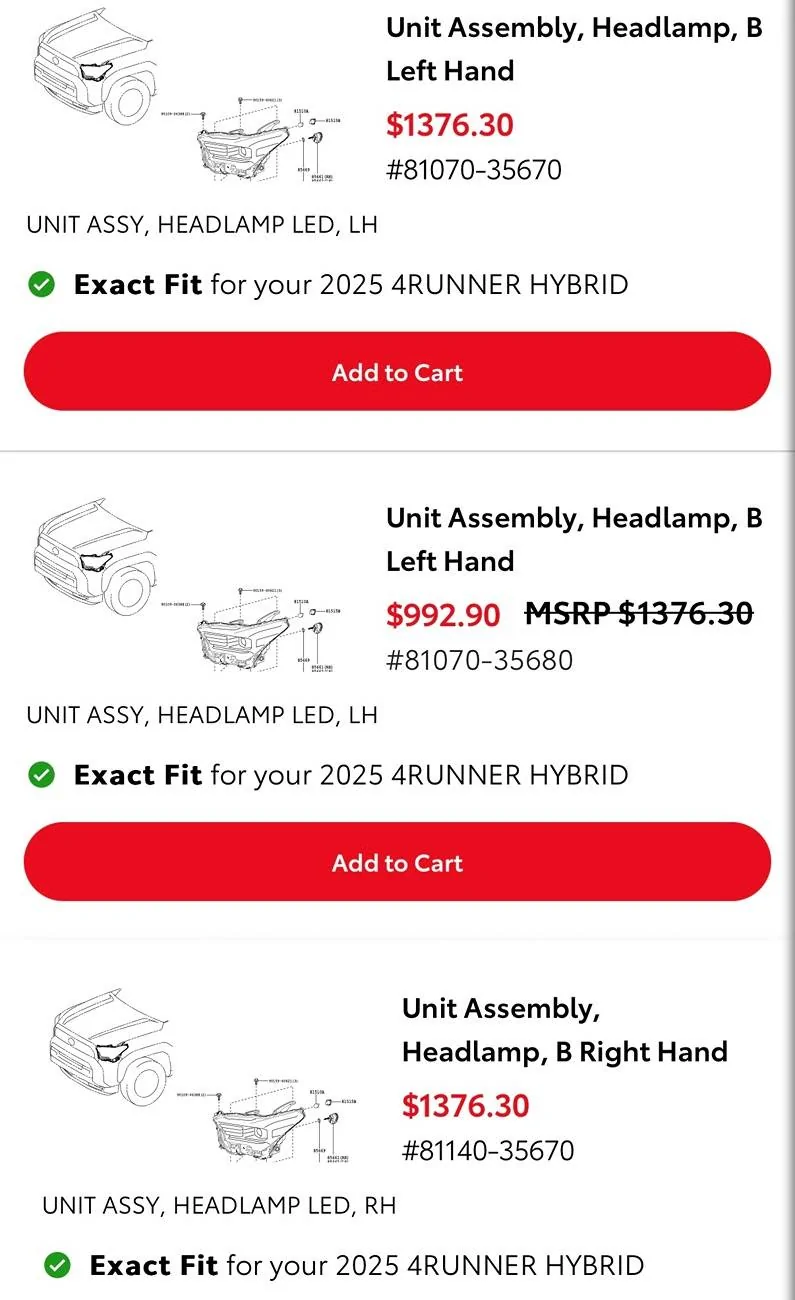 2025 4runner 6th gen Premium Headlights part number IMG_1394