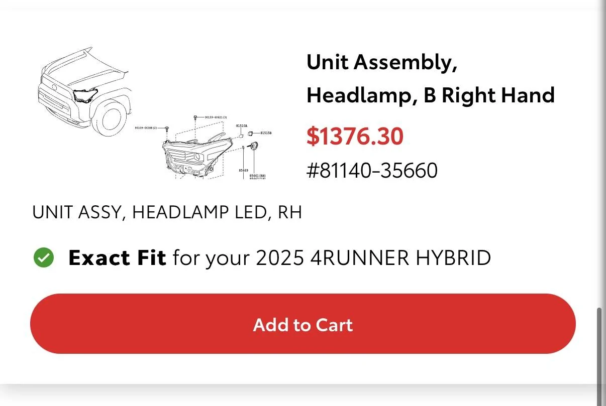 2025 4runner 6th gen Premium Headlights part number IMG_1395