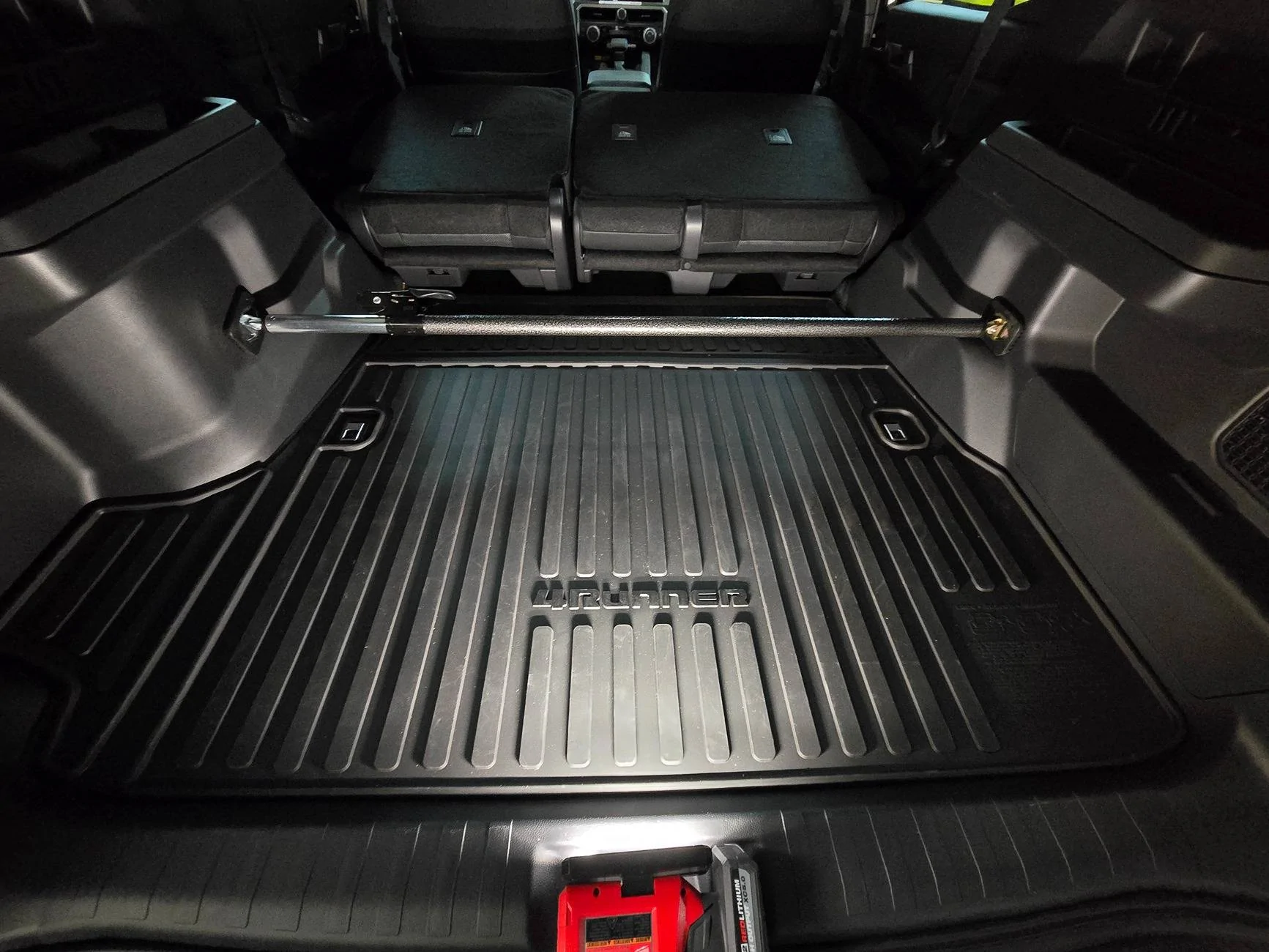 2025 4runner 6th gen Interior cargo area storage (ratcheting cargo bar placement) 20250416_214059_+full bar