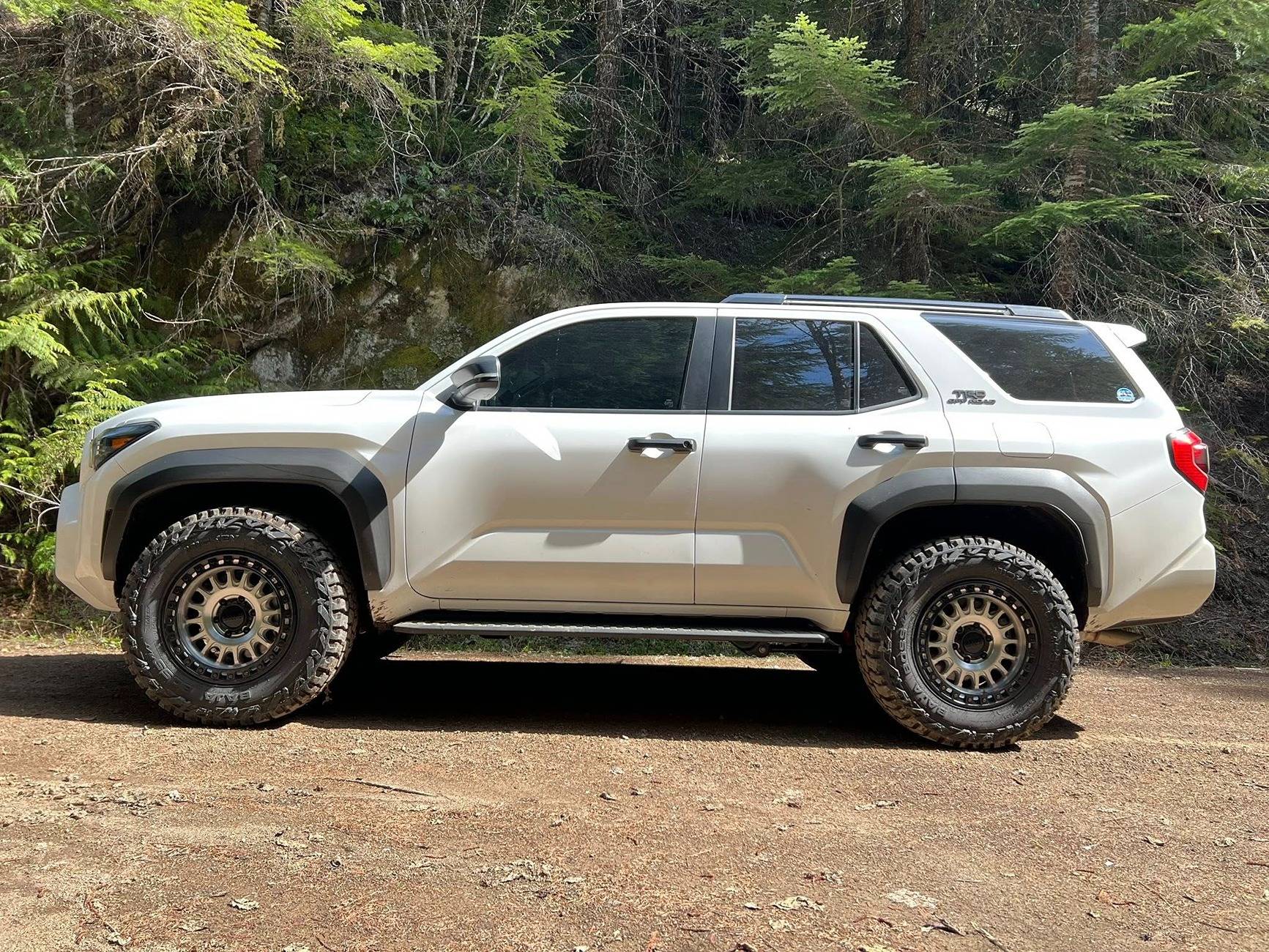 2025 4runner 6th gen TRD Off-Road ORP stock suspension on KMC wheels +30 offset. Mickey Thompson Baja Boss A/T (275/70r18). No rubbing. TRD Off-Road ORP stock suspension on KMC wheels +30 offset. Mickey Thompson Baja Boss A:T (275