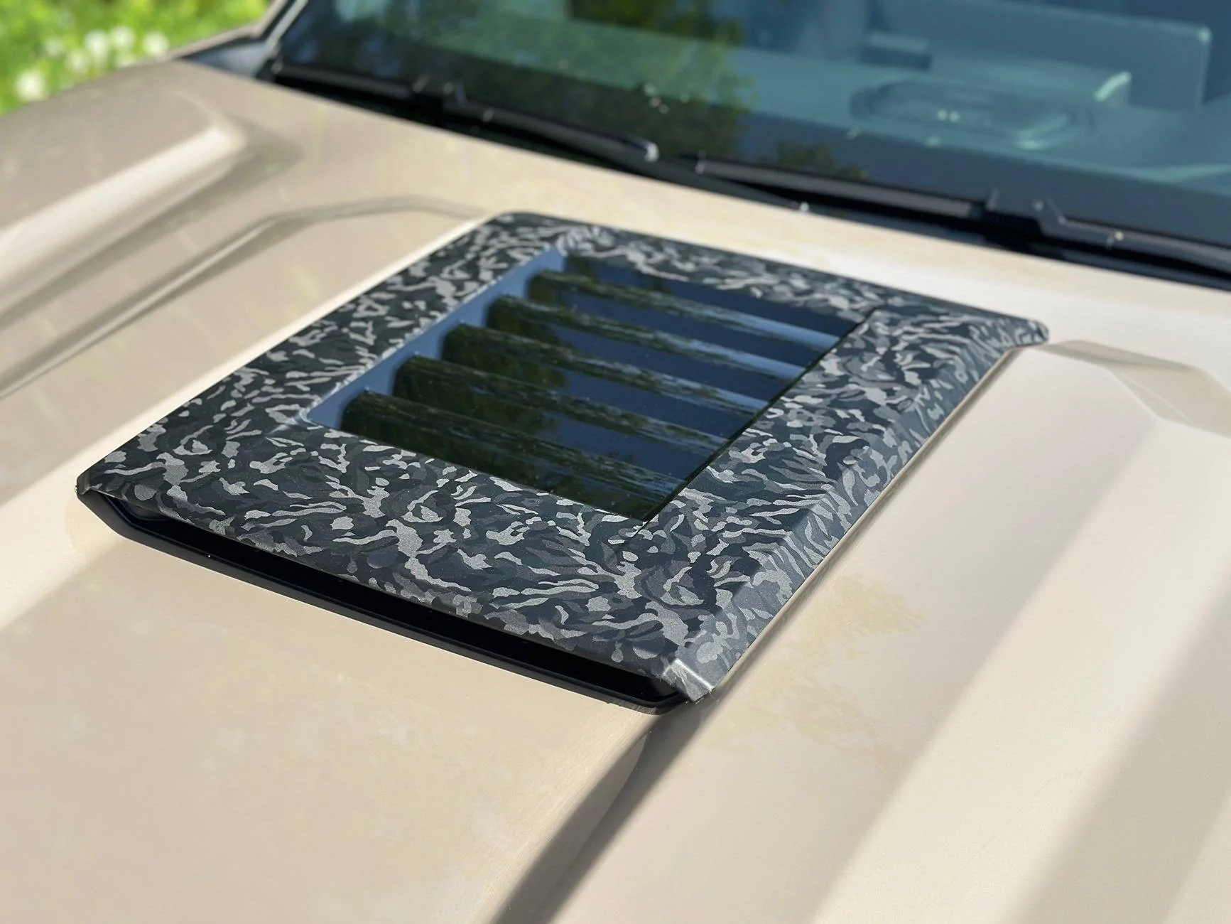 2025 Toyota 4runner TRD Pro: Wrapped black flares, mirror caps, hood scoop in 3M 2080 Shadow Black Textured Vinyl Wrap hood_scoo