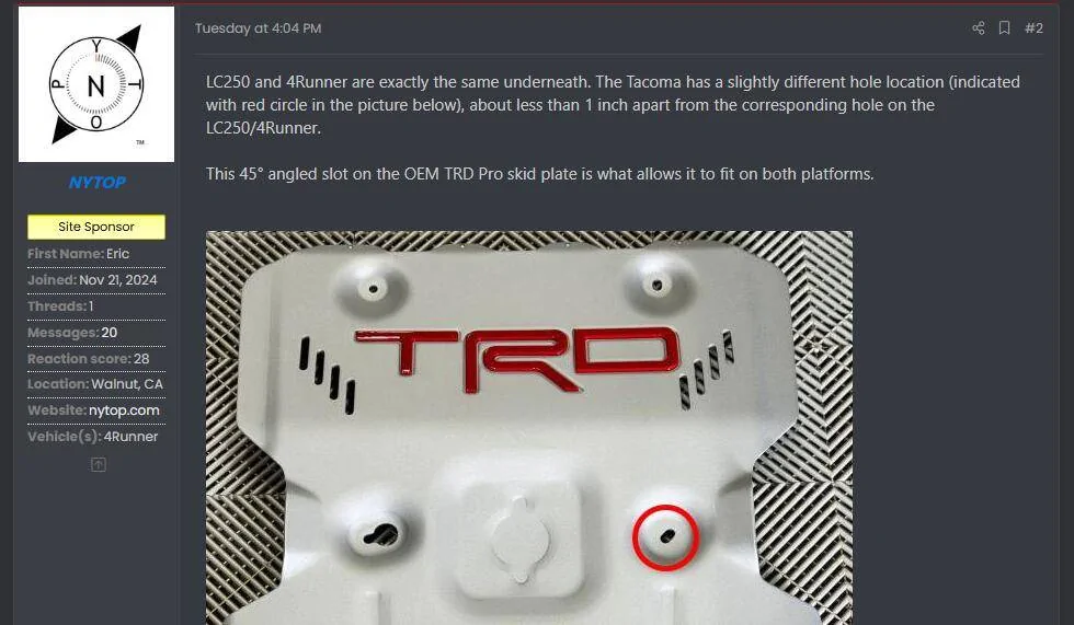 2025 Toyota 4runner Trailhunter skids on an SR5- check your hardware! 1747074623578-j