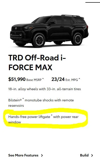2025 4runner 6th gen I'm suing Toyota => TRD Off-Road i-FORCE MAX missing hands-free power liftgate 1747234678945-0s
