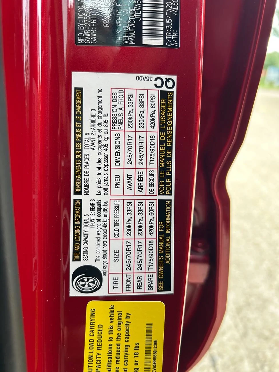 2025 4runner 6th gen OVERINFLATED TIRES  on my delivery YESTERDAY  5/16/25 DANGEROUS! PEOPLE CHECK TIRES AFTER DELIVERY! IMG_9476