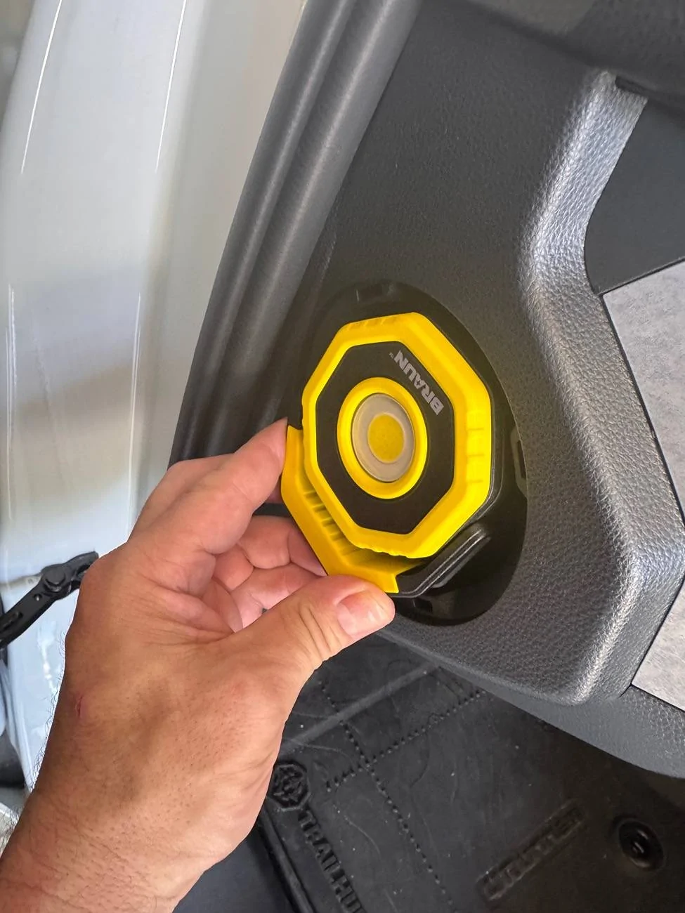 2025 4runner 6th gen Better LED flashlight than OEM for side dash storage cubby (Braun Pocket Flood Light $30). Videos added IMG_7144