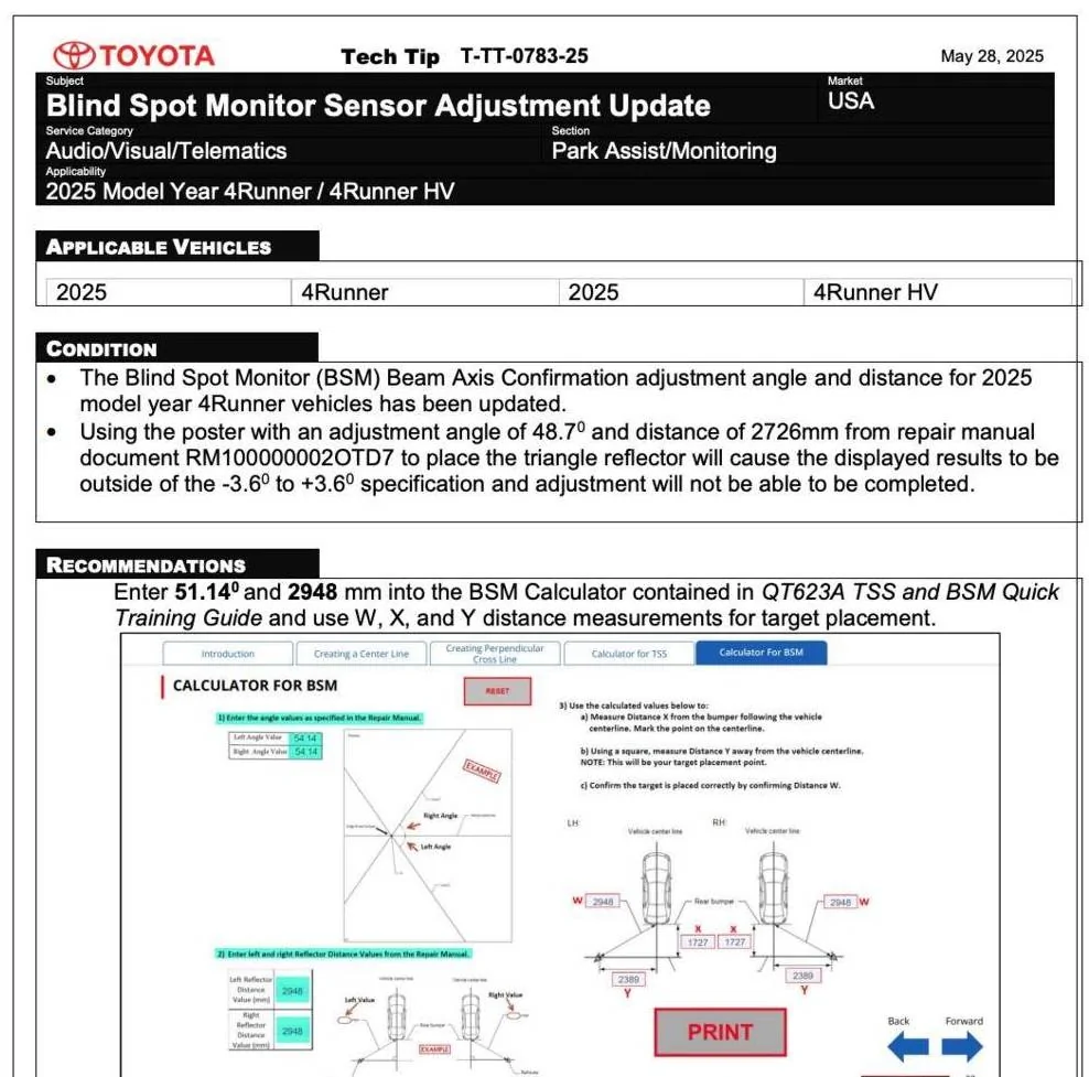 2025 4runner 6th gen Tech Tip 5/28/25 - Blind Spot Monitoring adjustment Screenshot 2025-05-29 at 8.46.55 PM