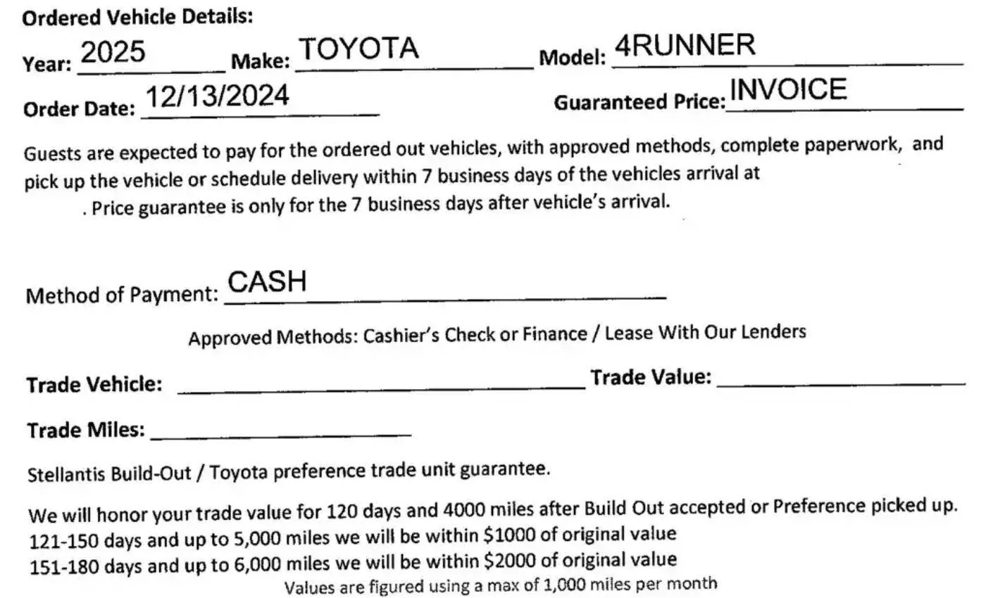 2025 Toyota 4runner What is "Quality Hold" Status 2025 4Runner Allocation Invoice Warranty