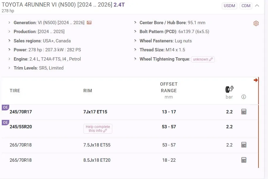 2025 4runner 6th gen KSP Wheel Spacers Wheels Specs 2025 4Runner