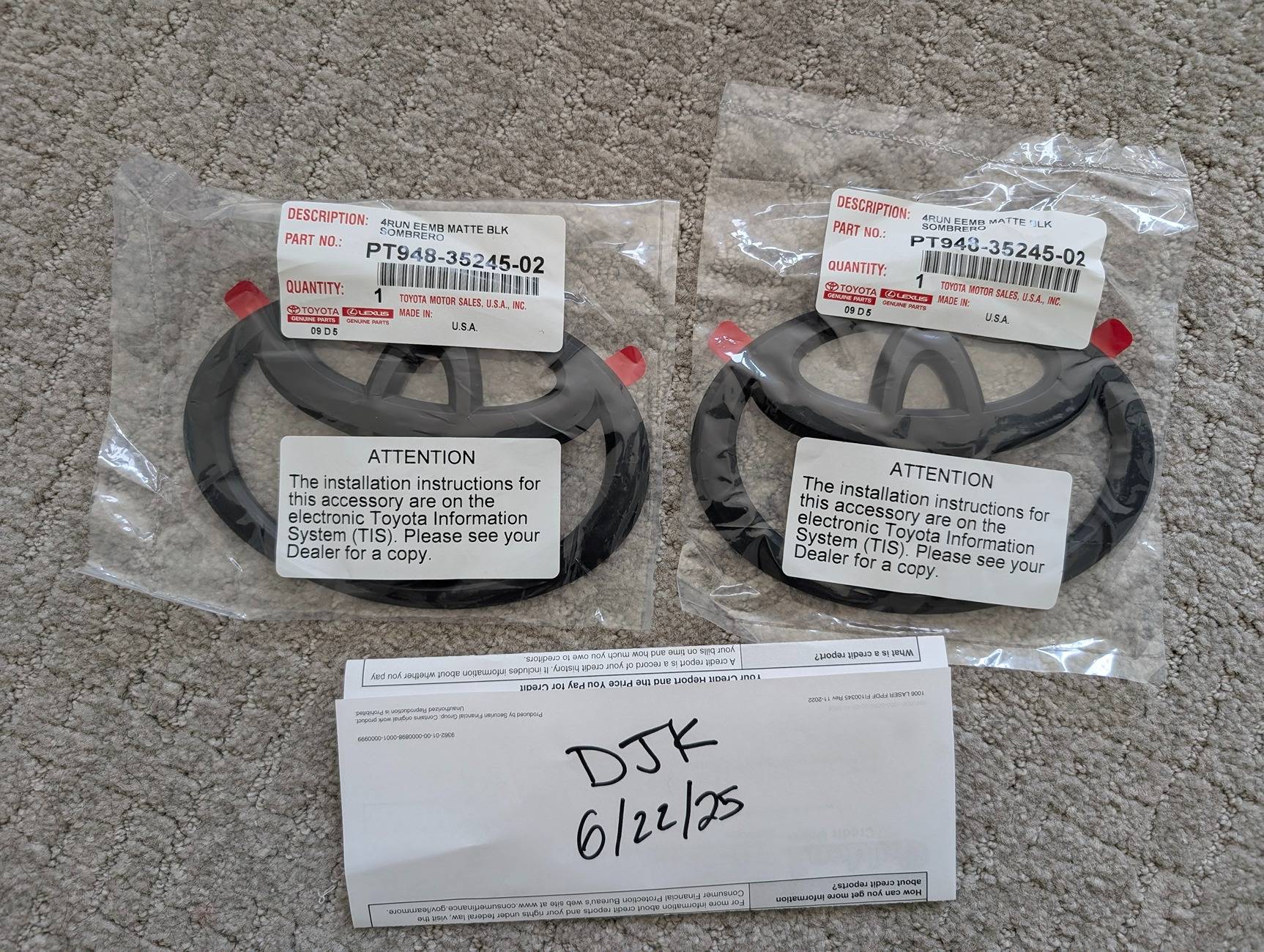 2025 4runner 6th gen OEM Matte Black Badge Overlay x2 PXL_20250622_230051709