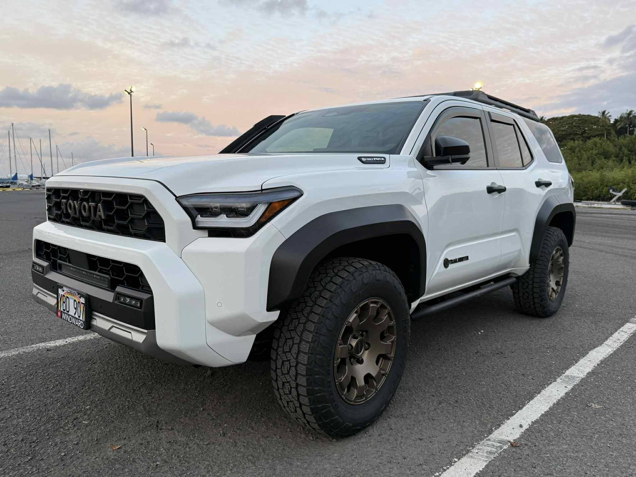 2025 4runner 6th gen Zekzoop Window Visors installed on a 2025 Ice Cap Trailhunter 1