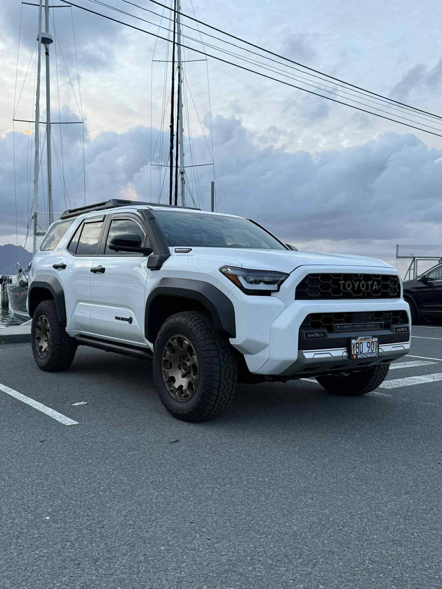 2025 4runner 6th gen Zekzoop Window Visors installed on a 2025 Ice Cap Trailhunter 3