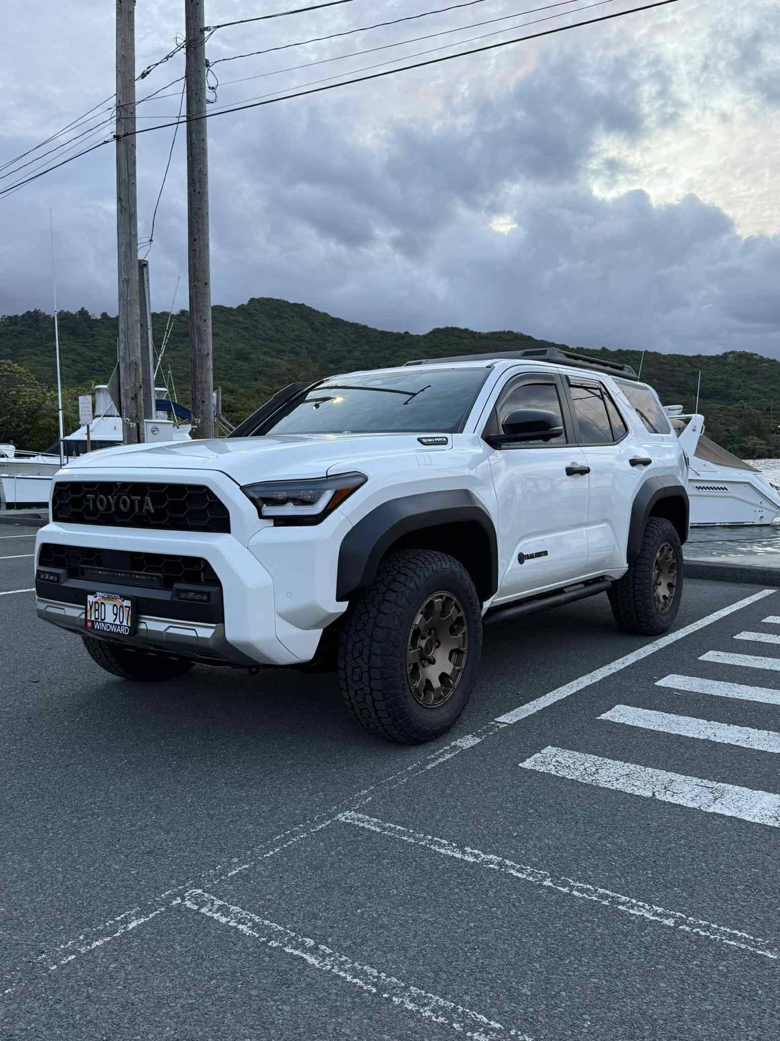 2025 4runner 6th gen Zekzoop Window Visors installed on a 2025 Ice Cap Trailhunter 4