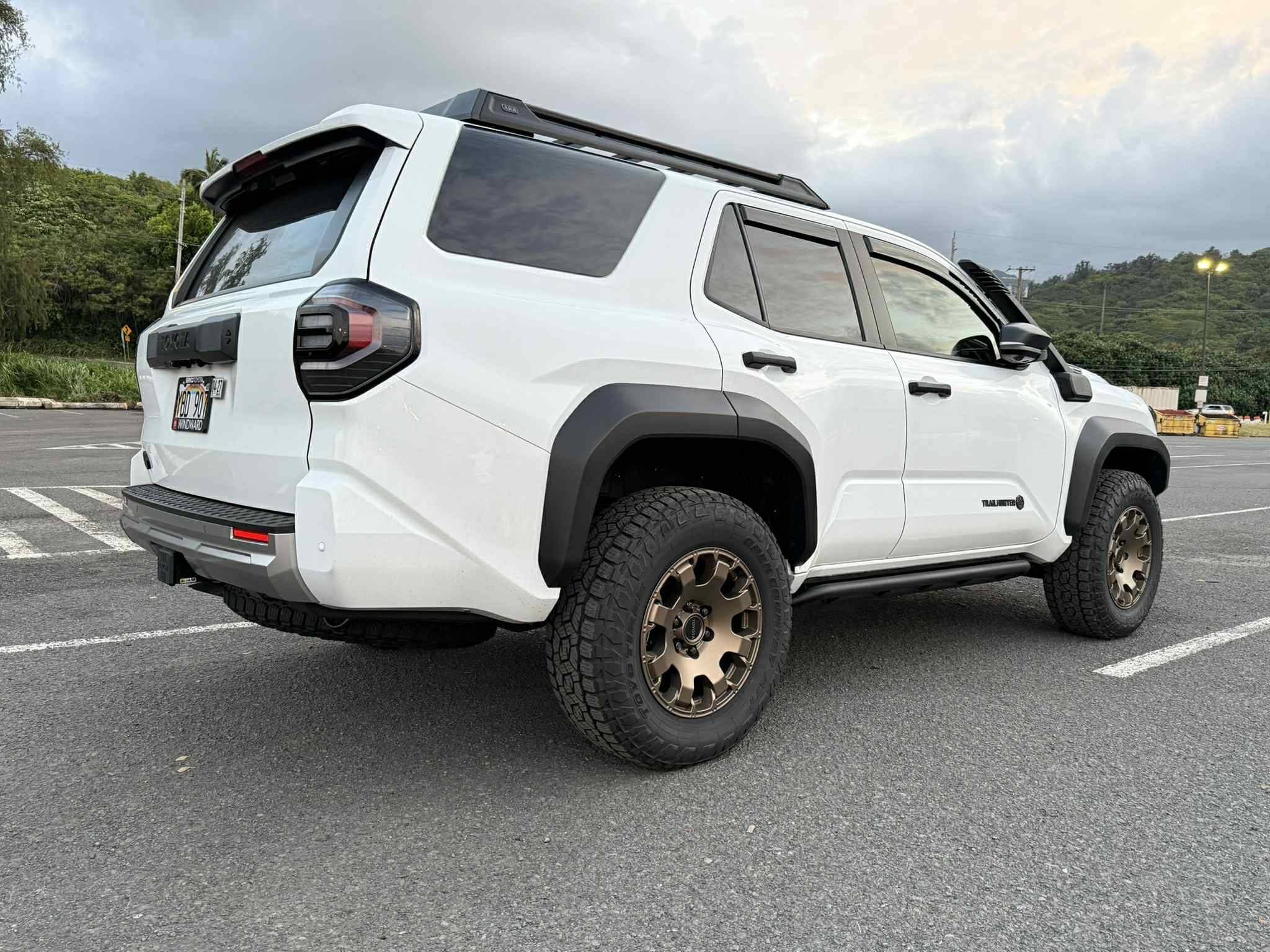 2025 4runner 6th gen Zekzoop Window Visors installed on a 2025 Ice Cap Trailhunter 5