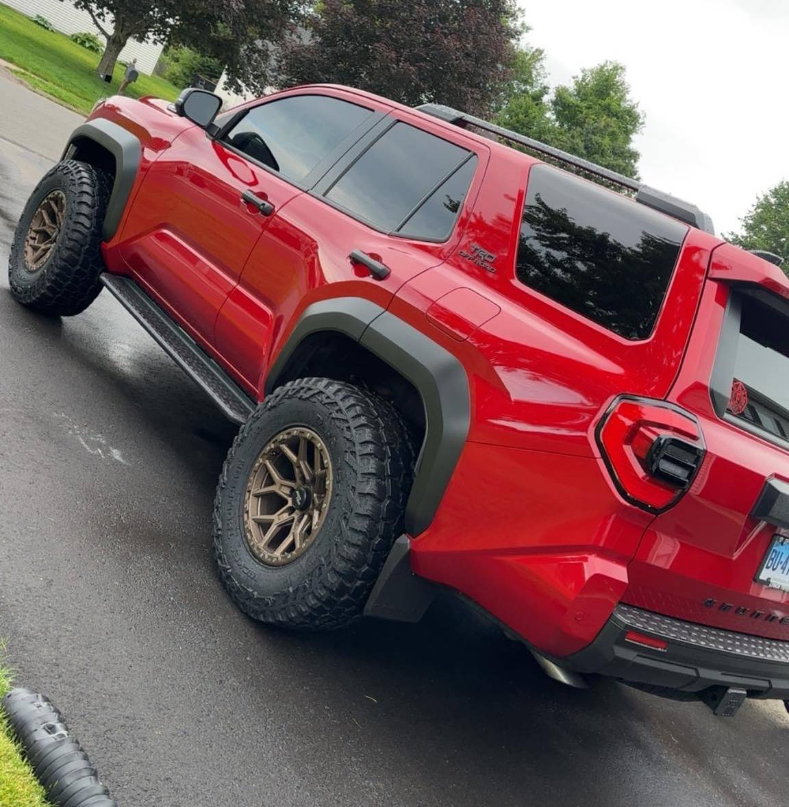 2025 Toyota 4runner SUPERSONIC RED Photos 4Runner 6th Gen (2025+) Supersonic Red TRD Off-Road build: 17x9 RockTrix 12mm offset wheels, 295:70:17 Mickey Thompson