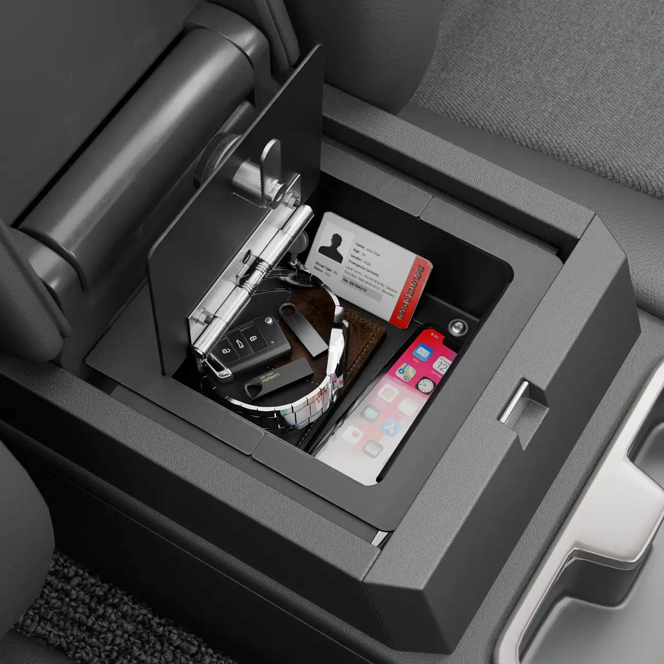 2025 4runner 6th gen ❗Zekzoop Center Console Safe Lock Box (Locking) Coming with 20%OFF❗ 25款丰田超霸扶手箱密码盒渲染