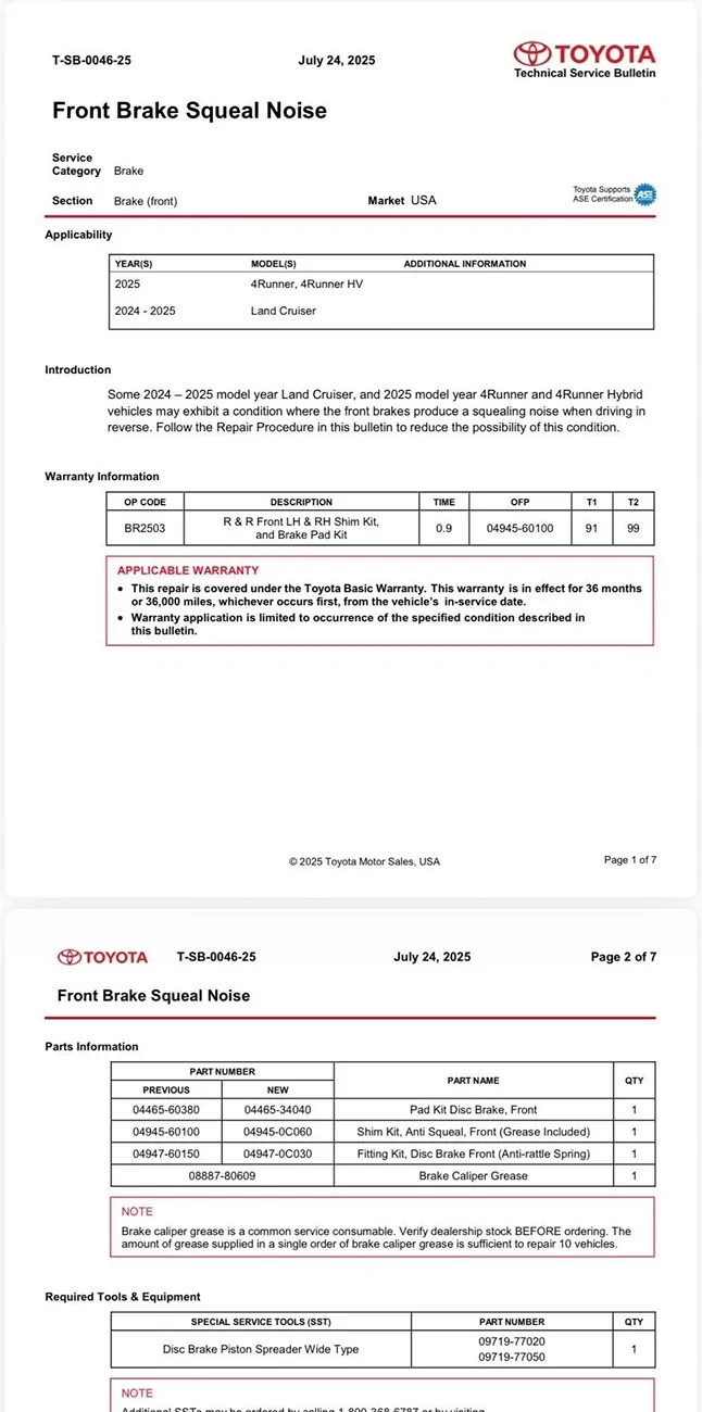 2025 4runner 6th gen Brakes squeal horribly backing out of driveway each day IMG_1832