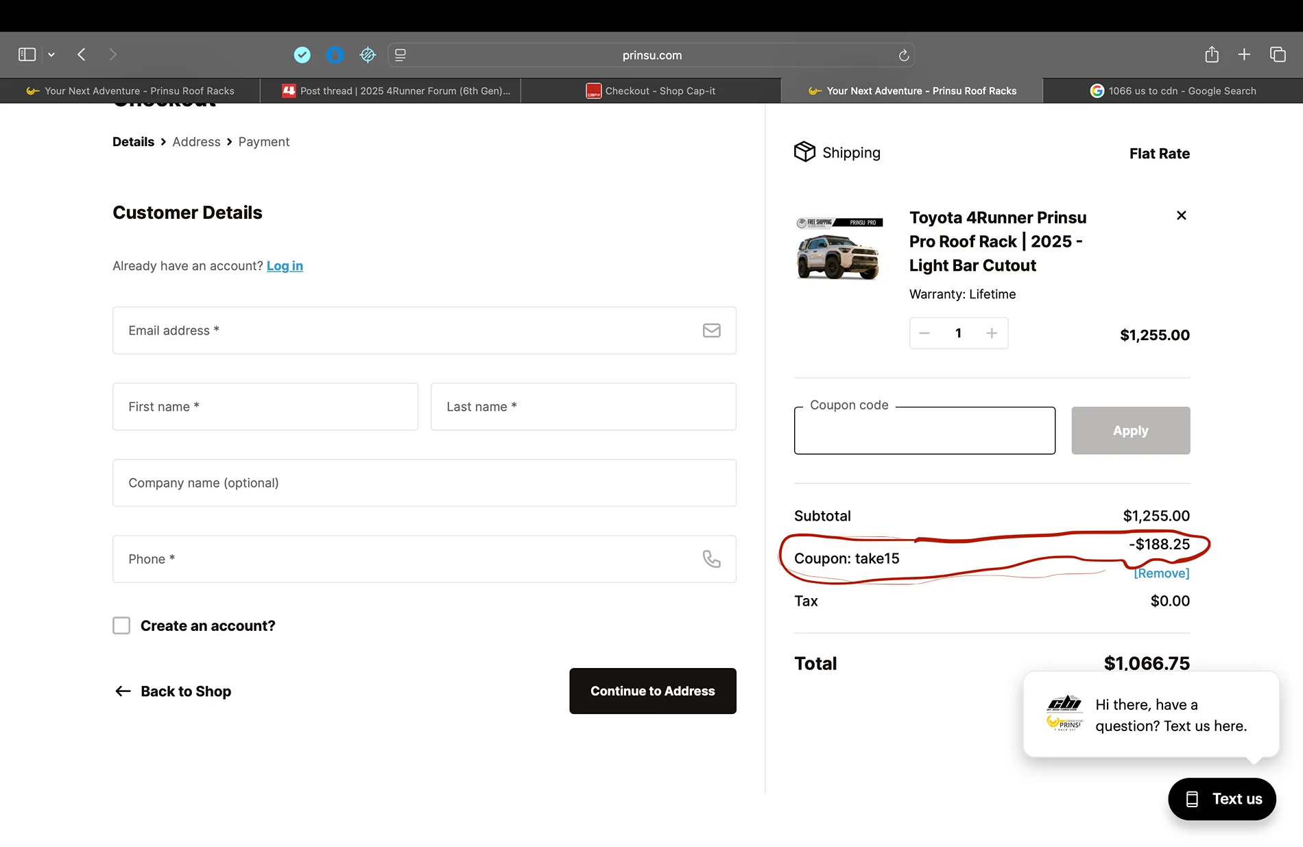 2025 4runner 6th gen PRINSU Discount CODE Screenshot 2025-08-23 at 22.29.25