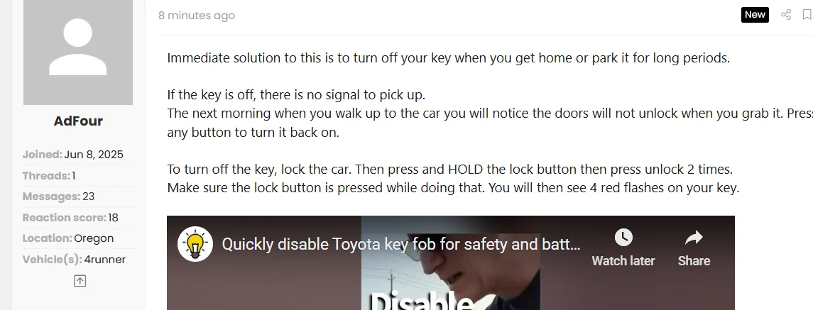2025 4runner 6th gen Stolen! Key fob cloning theft method used to steal 2025 4Runner 6th gen 1756150711451-tj