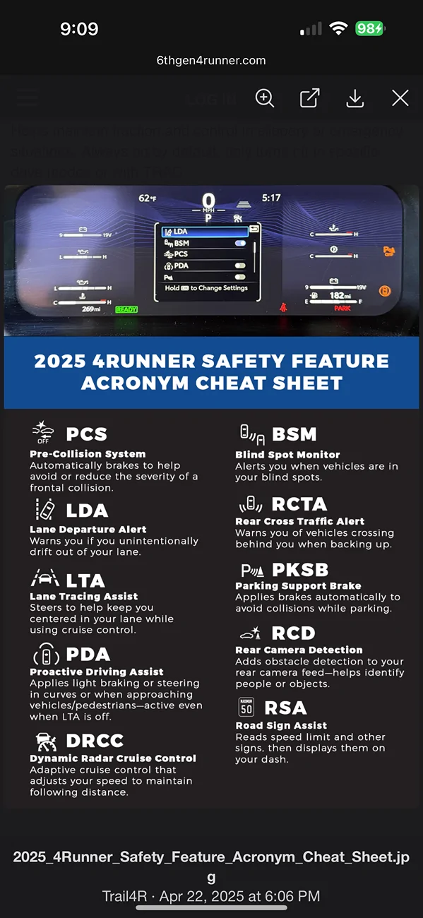 2025 4runner 6th gen How do I disable auto-braking? (not PCS) IMG_7077