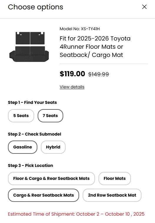 2025 4runner 6th gen Rear Cargo Mat for 4Runner with third row seats 1757954200526-k1