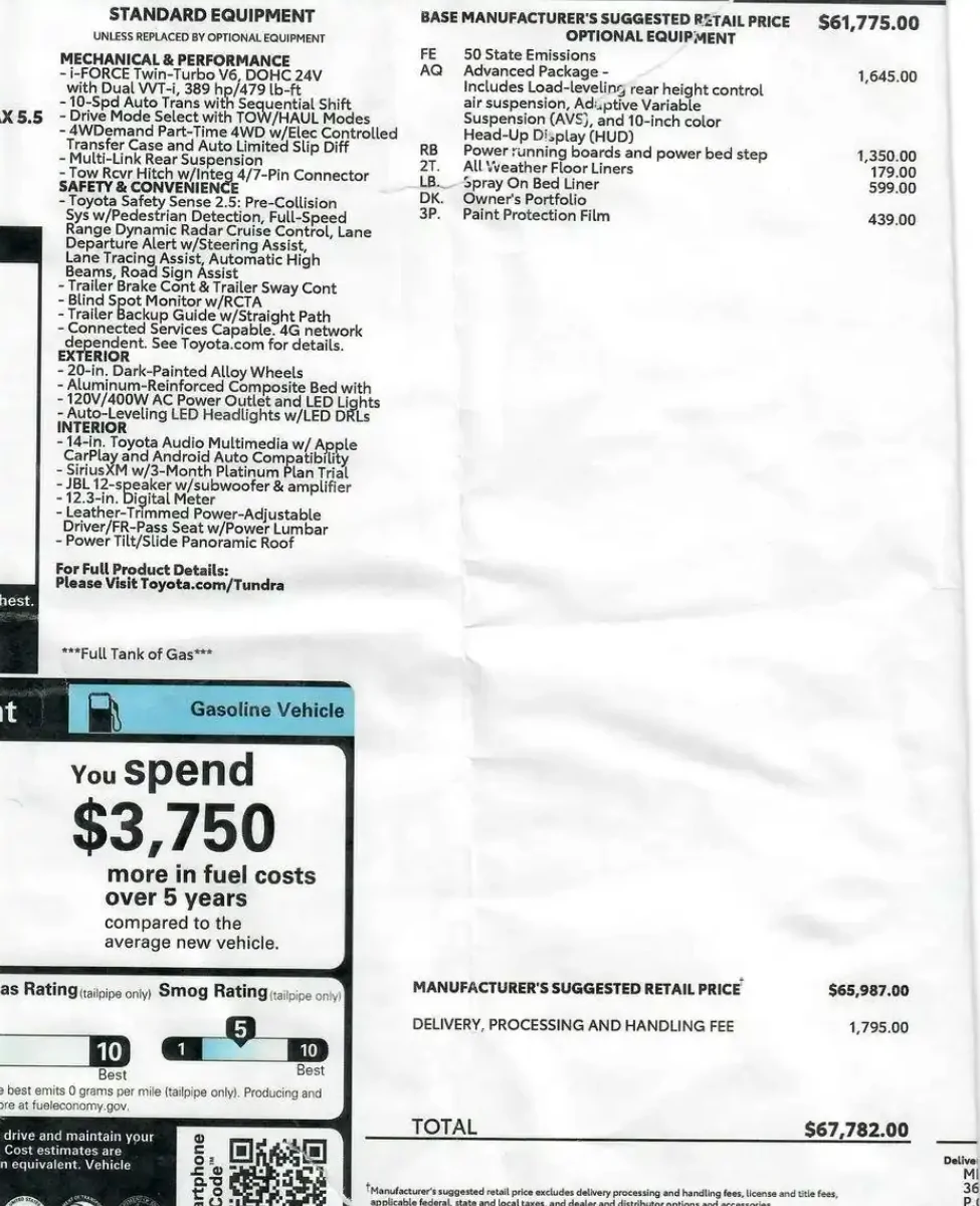 2025 4runner 6th gen How long did it take to get your 4Runner from the day you left a deposit 2023 Tundra Platinum Window Sticker