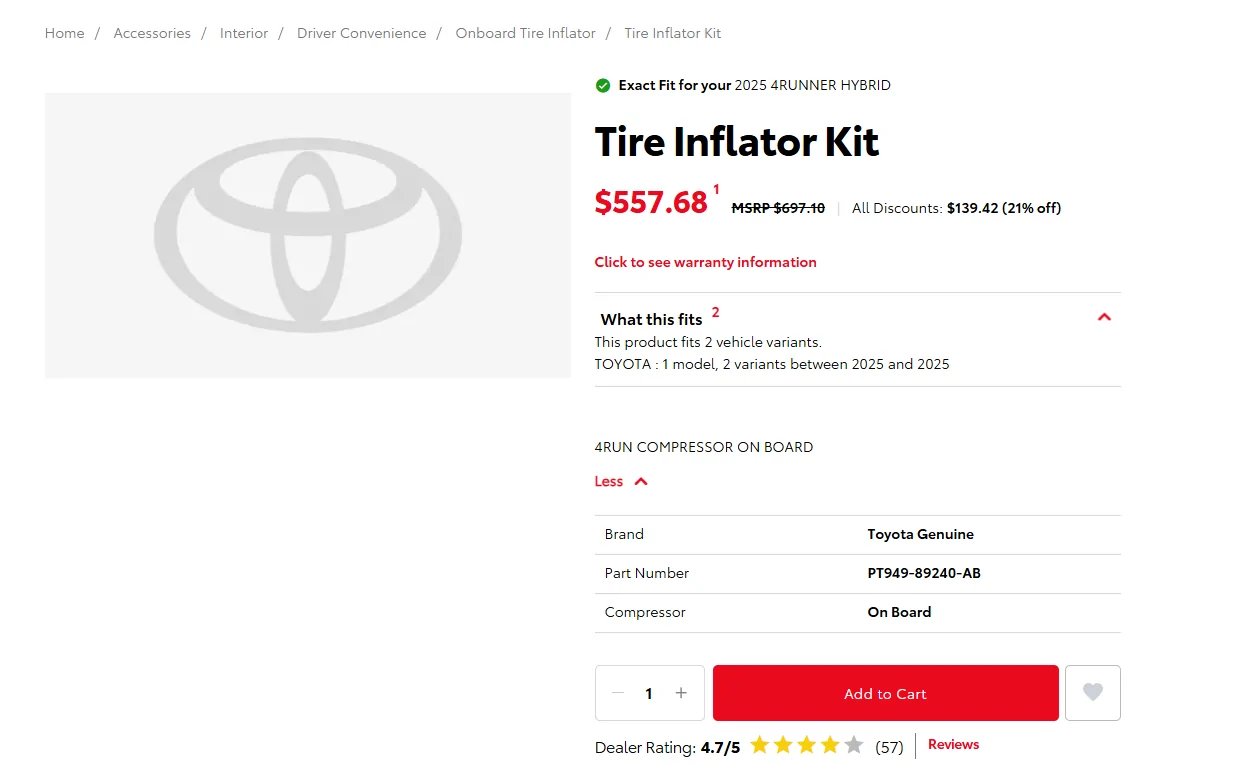 2025 4runner 6th gen Trailhunter Onboard Air Compressor Part Number (HELP NEEDED) Screenshot 2025-09-18 202001