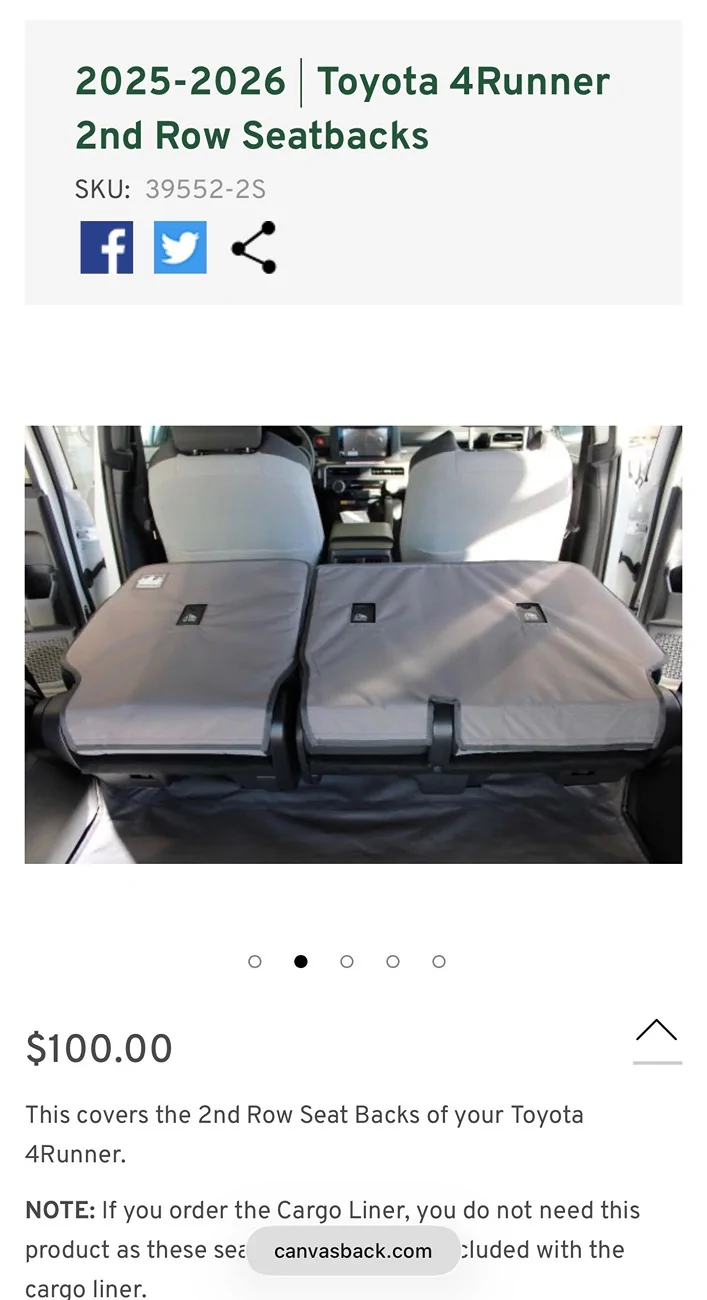 2025 4runner 6th gen $50 Canvasback 2nd row seat back cover hybrid only (black) IMG_6057