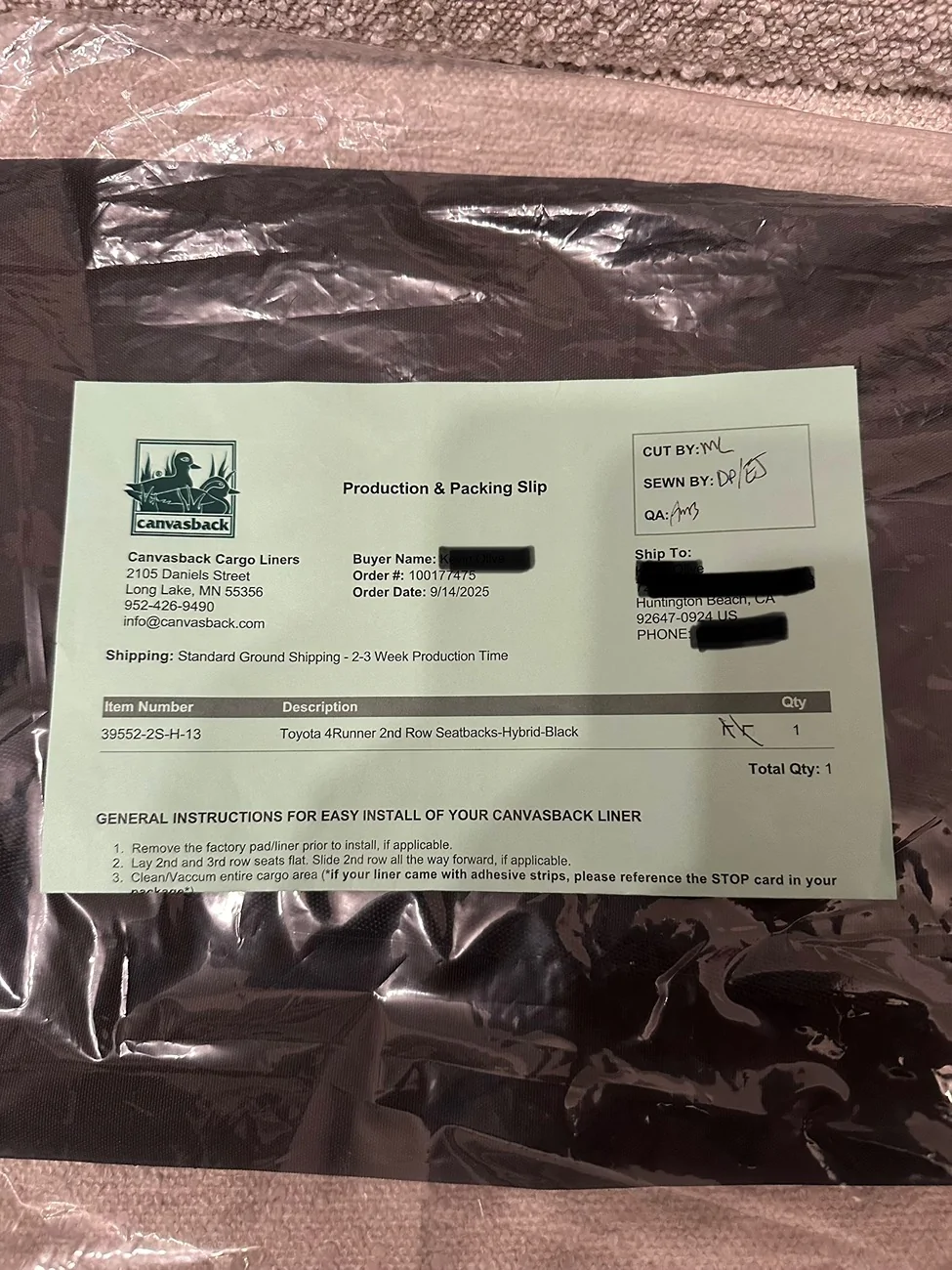 2025 4runner 6th gen $50 Canvasback 2nd row seat back cover hybrid only (black) IMG_6055