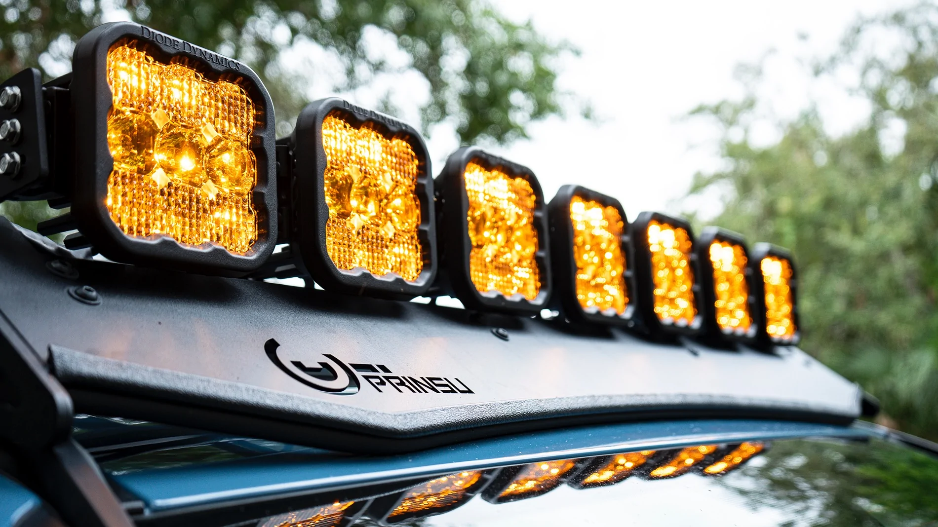 2025 4runner 6th gen Heritage Blue TRD Sport Premium, Prinsu Pro Roof Rack, Diode Dynamics SS5 Crosslink, SS3 Ditch Light Pods abc-097