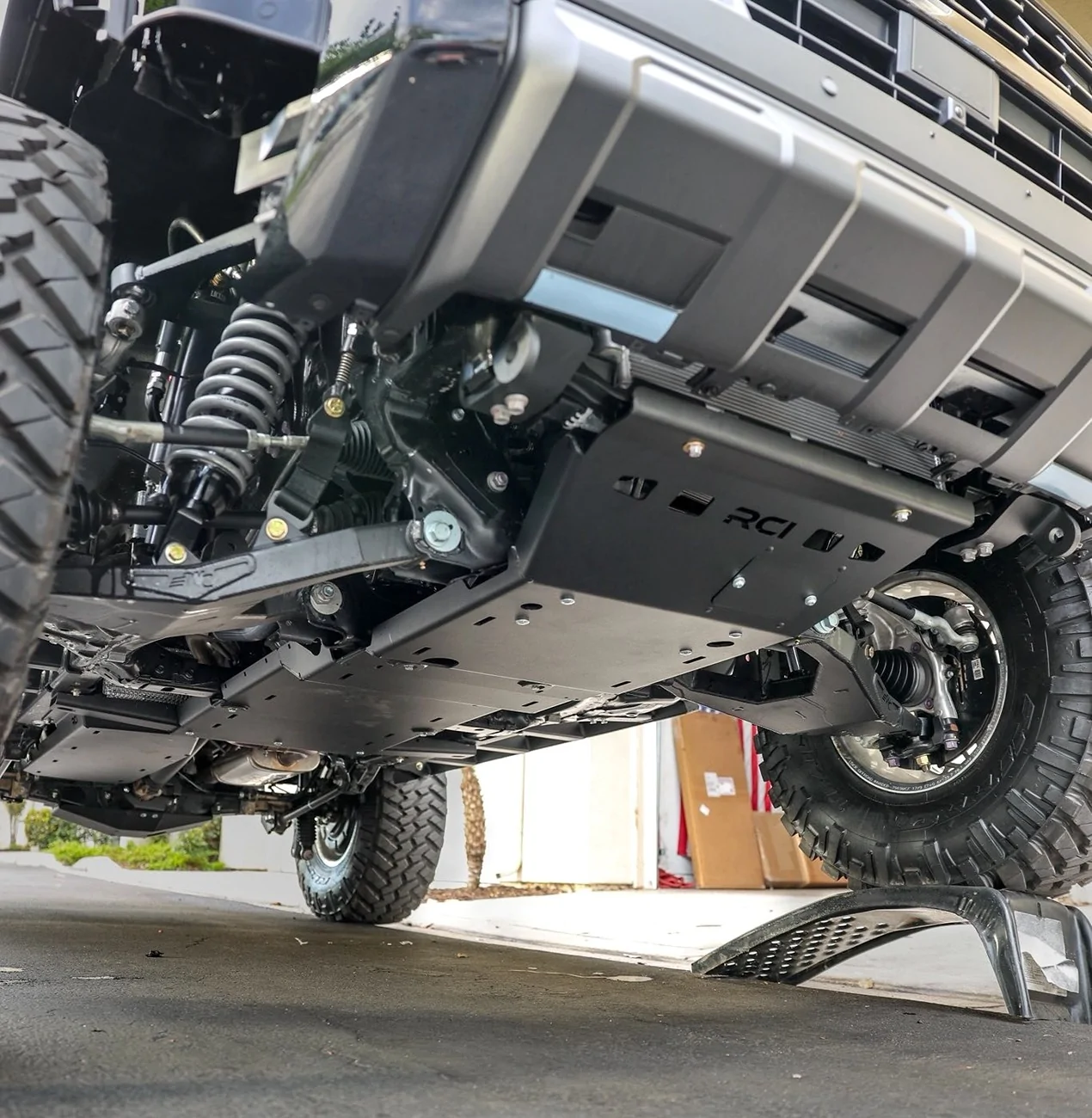 2025 4runner 6th gen RCI Full Skid Plates (Steel) + Rock Sliders Installed. Covers engine, transmission, transfer case, rear differential, gas tank RCI Full Skid Plates + Rock Sliders Installed on 2025 4Runner 6th Gen TRD Off-Road ORP 7
