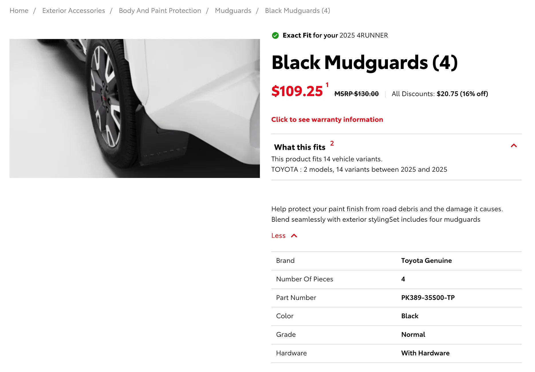 2025 4runner 6th gen New Mud Flaps (Factory) - 2025 4Runner for sale ($100) Screenshot 2025-11-01 at 10.14.34 AM