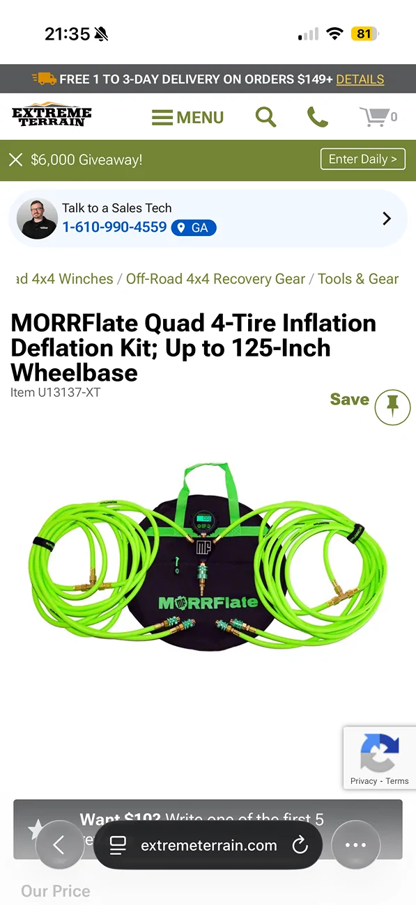 2025 4runner 6th gen Can ARB CMKA12 air compressor pump all 4 tires at once?  Is this hose compatible? IMG_2723