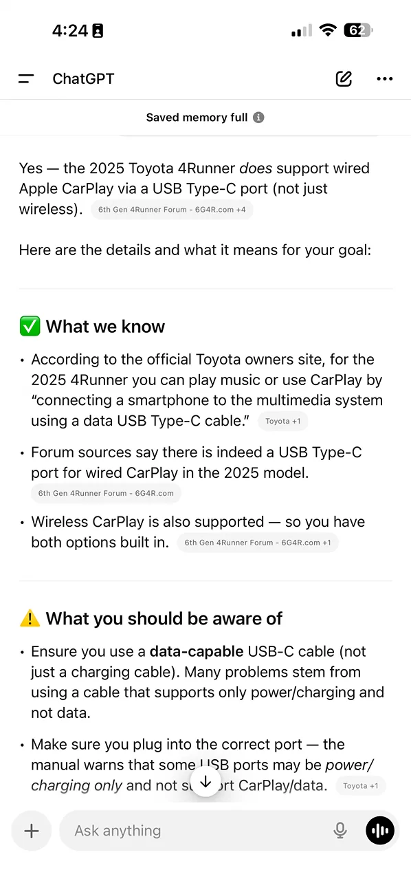2025 4runner 6th gen CarPlay / usbc vs WiFi IMG_4073