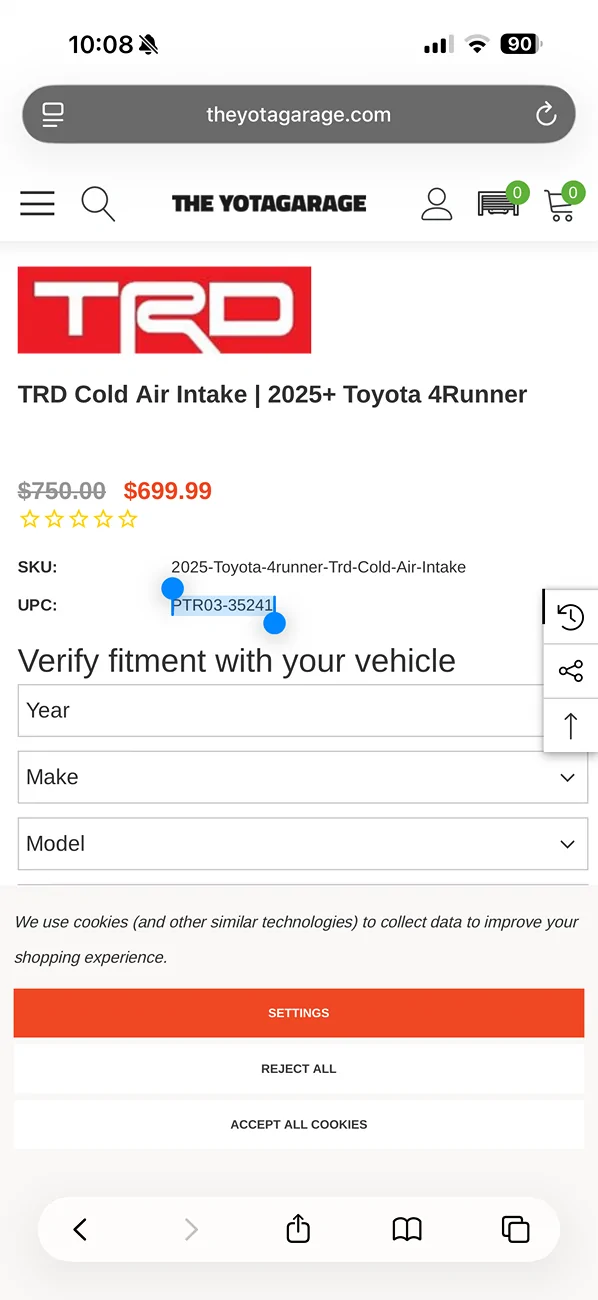 2025 4runner 6th gen TRD OEM performance Cold Air Intake fitment IMG_2593