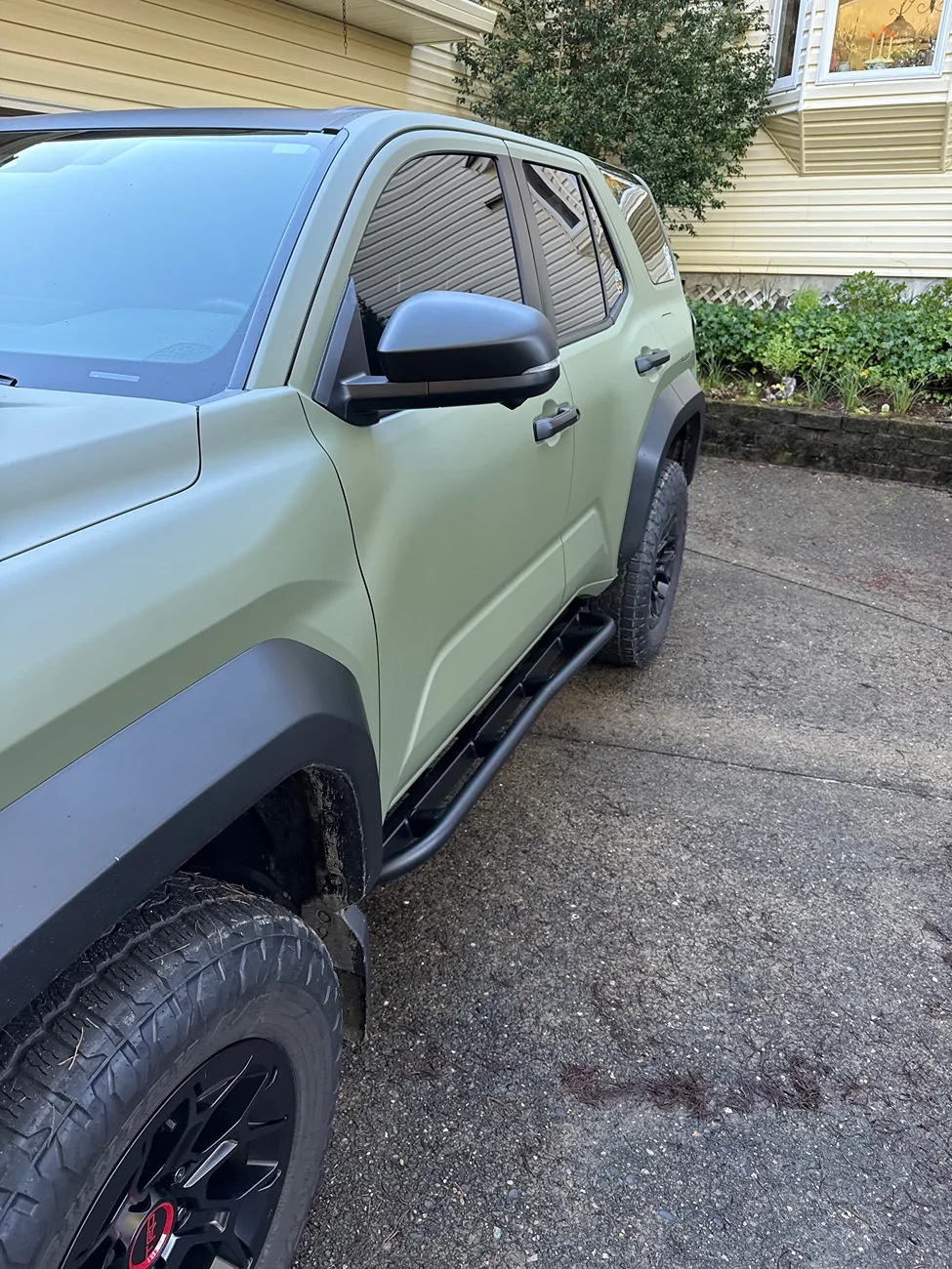 2025 4runner 6th gen Frank the Tank TRD Pro build - RCI rock sliders, NYTOP recovery points, roof rails removed, Matte Military Green wrap IMG_4645