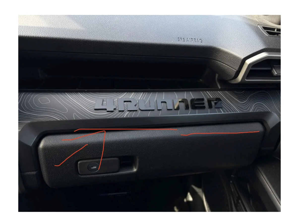 2025 4runner 6th gen StickerFab Dashboard Trim Decal installed (opographic map design) IMG_9861