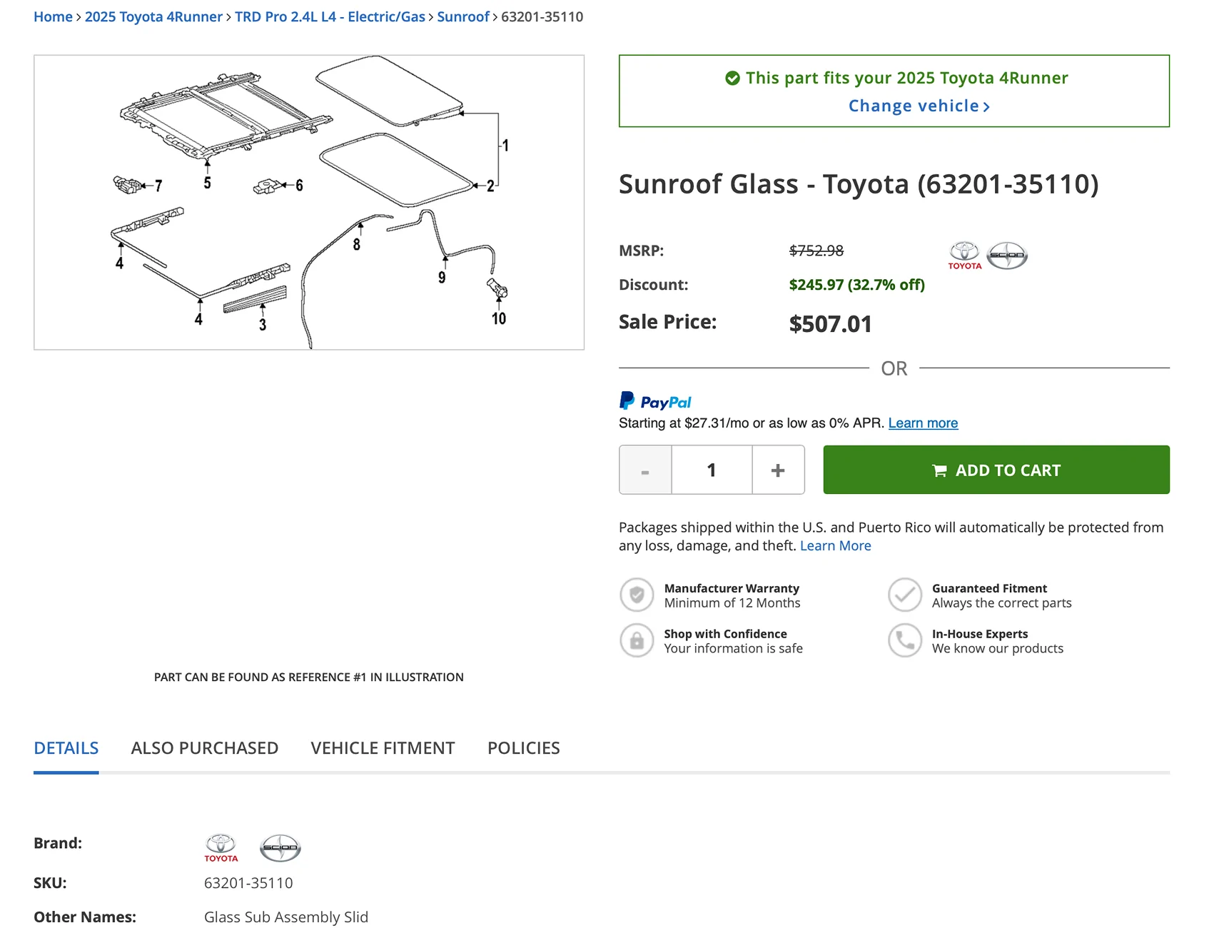 2025 4runner 6th gen Moonroof Glass replacement availability? Screenshot 2025-12-19 at 9.39.58 AM