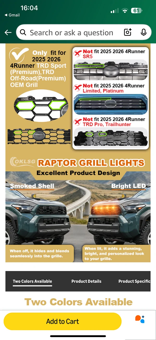 2025 4runner 6th gen New grille Raptor lights installed IMG_5889