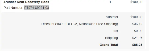 2025 4runner 6th gen Toyota OEM Rear Recovery Hook (Part number # PT974-89251-03 and PT974-89251-AA) 1768236401740-z1