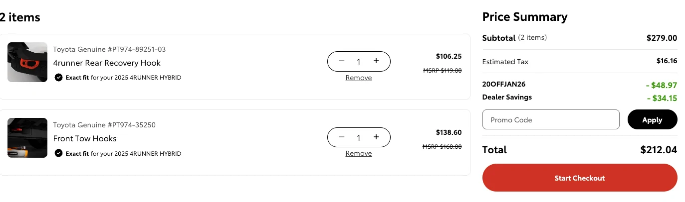 2025 4runner 6th gen Toyota OEM Rear Recovery Hook (Part number # PT974-89251-03 and PT974-89251-AA) Screenshot 2026-01-12 at 2.52.15 PM