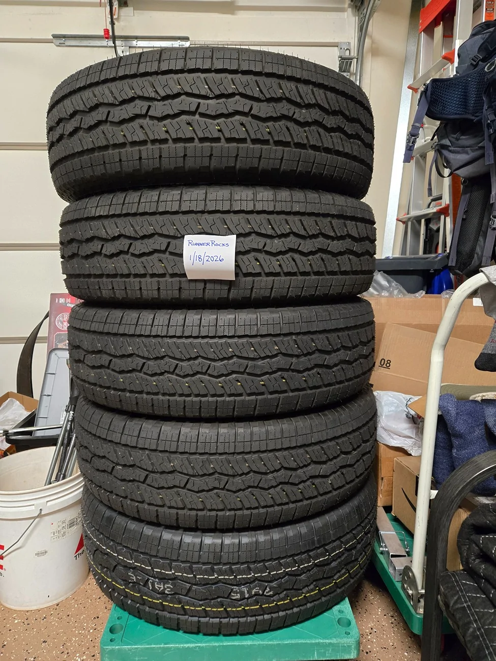 2025 4runner 6th gen WTS: 2026 TRD ORP stock tires (5) Faulken Wildpeak A/T AT3W A 265/70 R18 - 99 miles Five Tires Stack