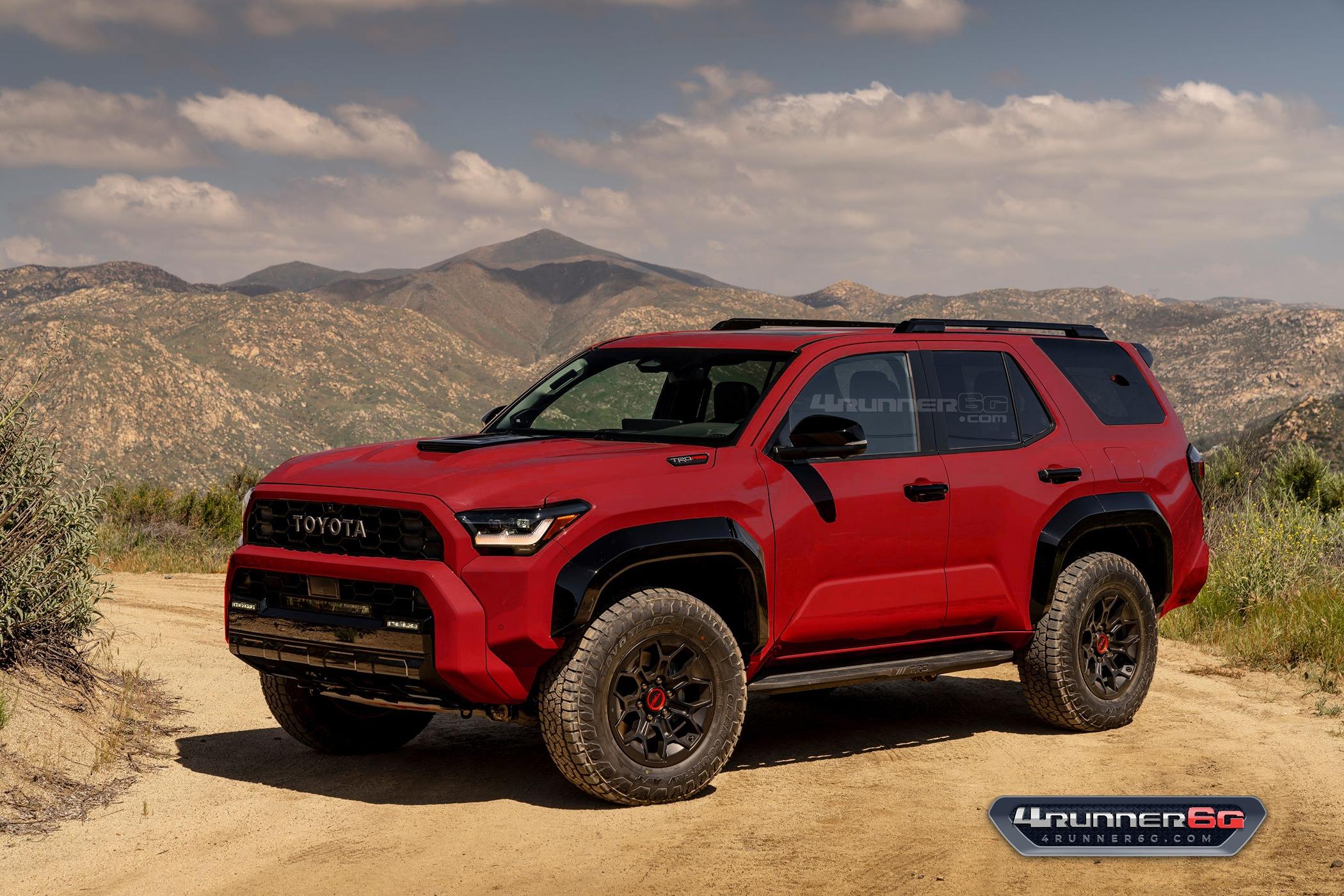2025 4runner 6th gen Fun colors for 2025 4Runner TRD PRO, Trailhunter, Platinum Trims -- previews & slideshow TRDpro-Barcelona-Red -Front