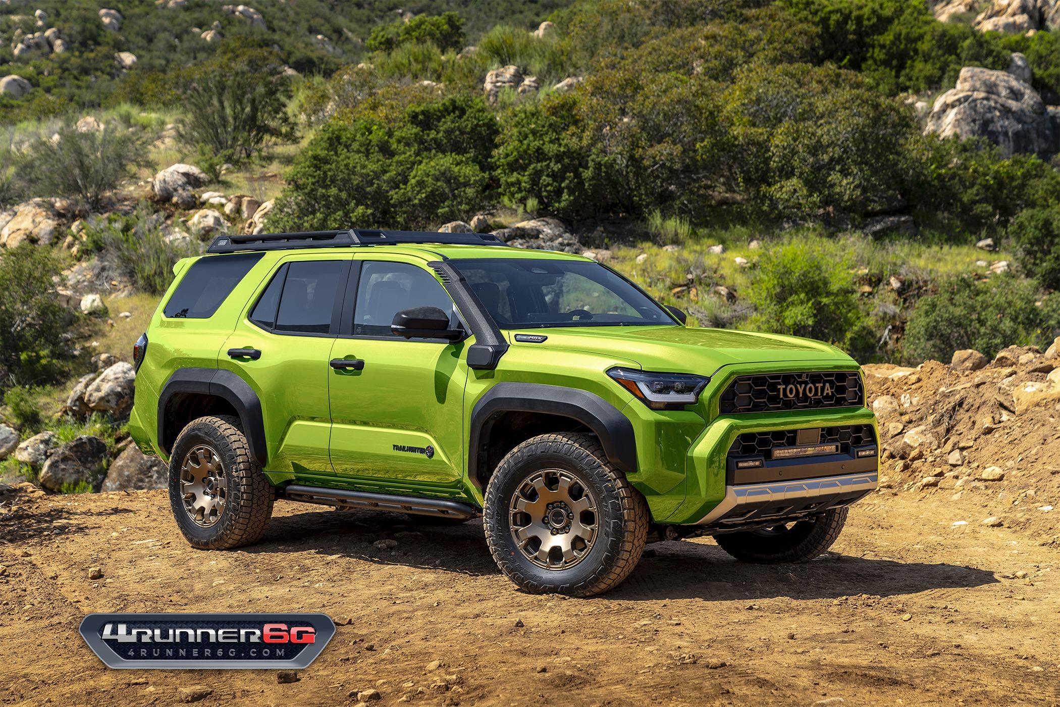 2025 4runner 6th gen Fun colors for 2025 4Runner TRD PRO, Trailhunter, Platinum Trims -- previews & slideshow Trailhunter-Electric-Lime-Front