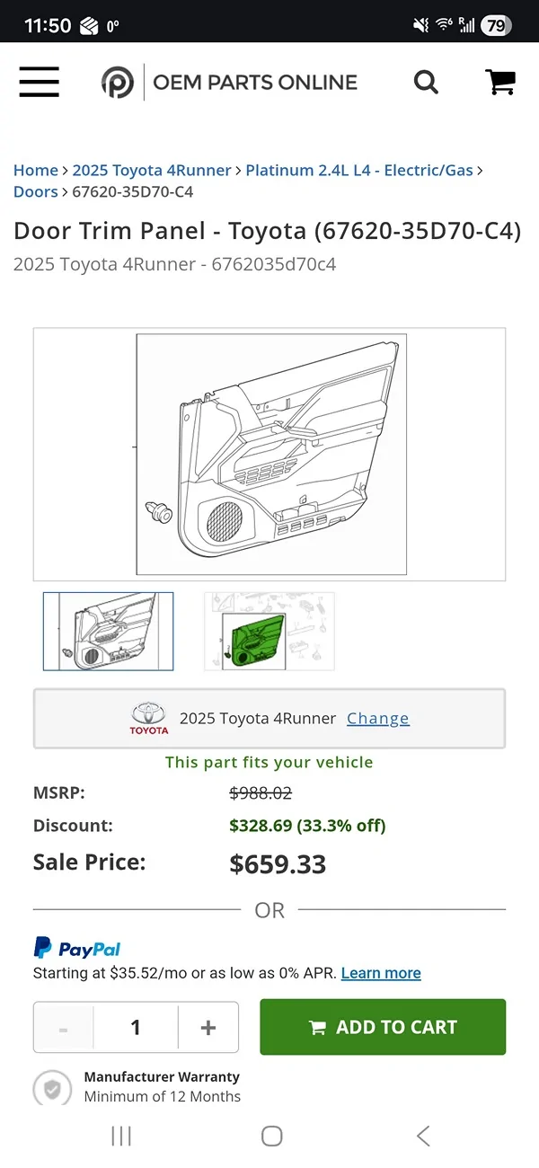 2025 4runner 6th gen Looking for Part Number - Upper Door Panel Screenshot_20260221_115027_Chrom