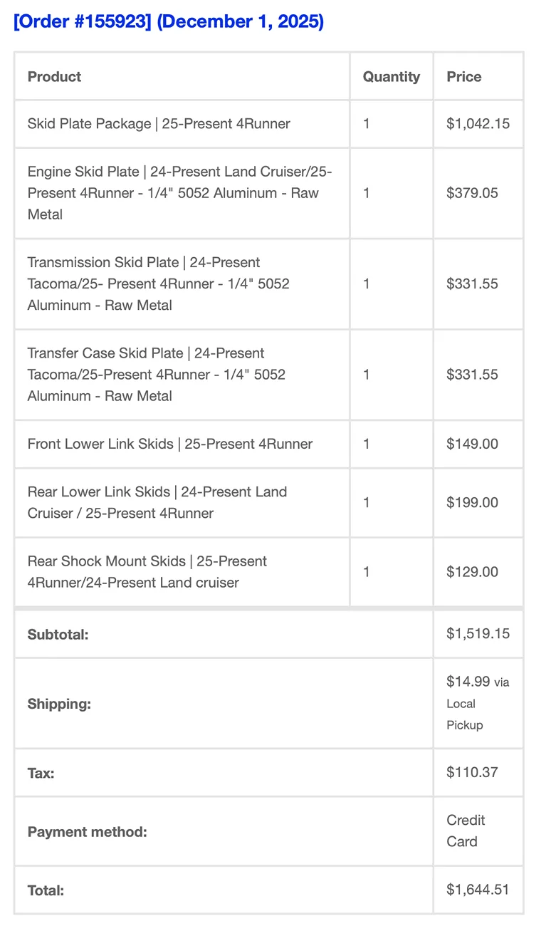 2025 4runner 6th gen 4Runner/Tacoma RCI Skidplates: New In Box - Berthoud CO Screenshot 2026-02-25 at 1.50.45 PM