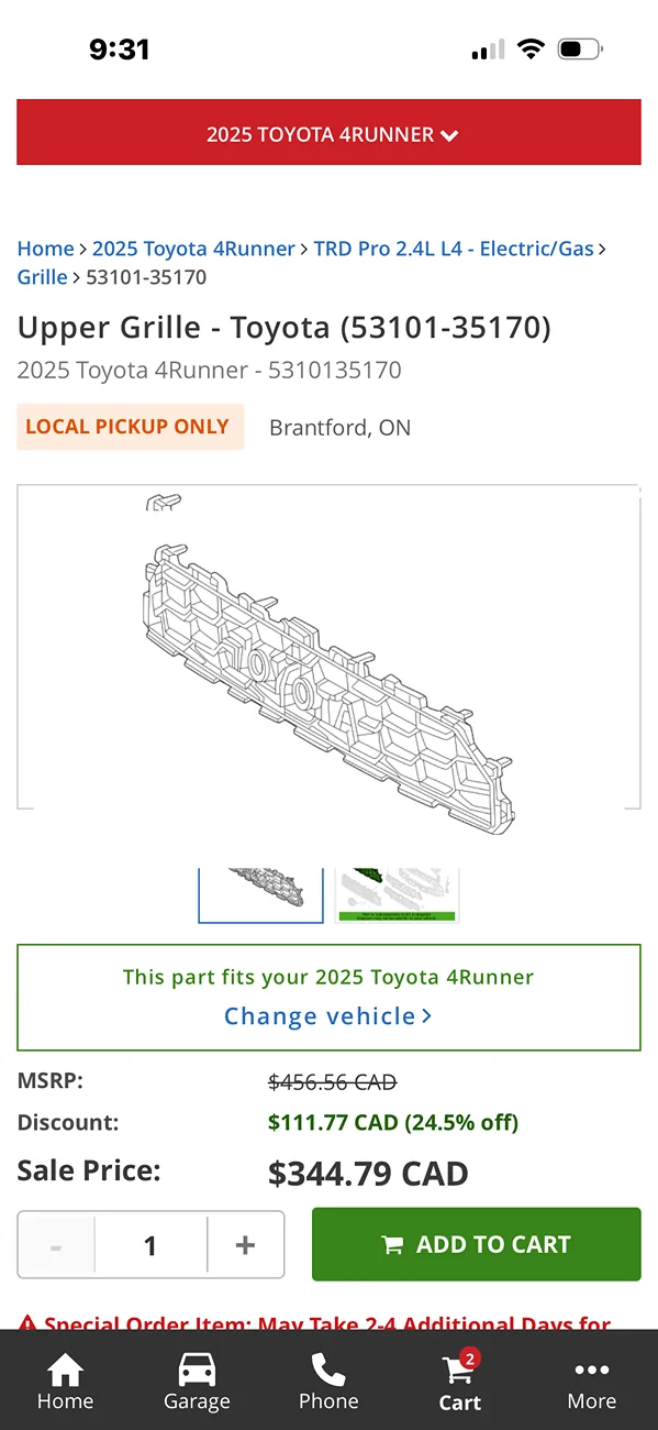 2025 4runner 6th gen Buying Heritage Grill in Canada IMG_2215