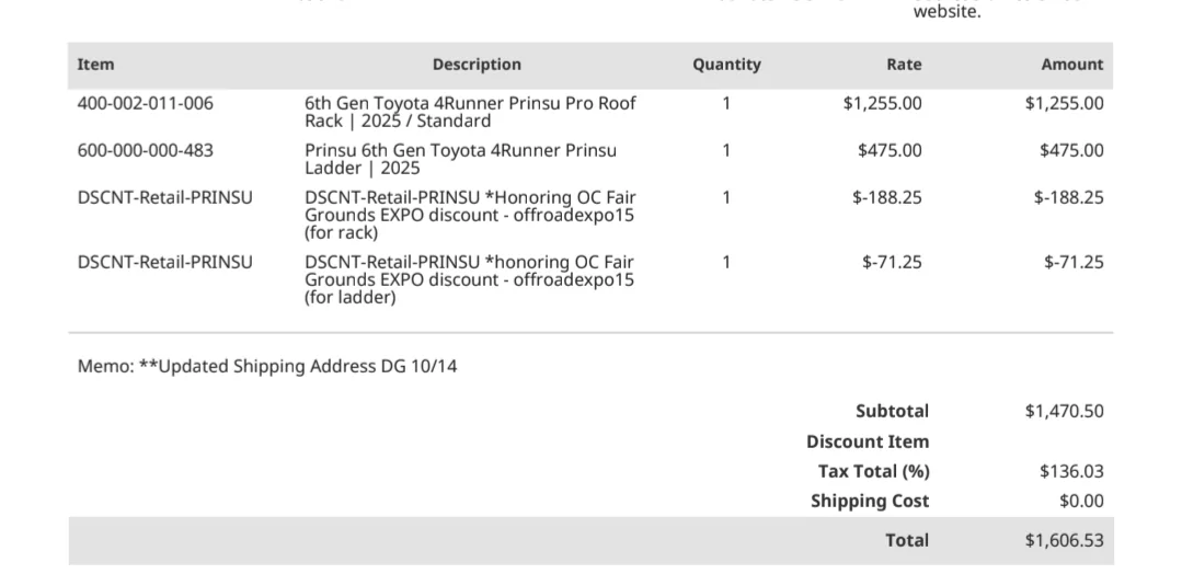 2025 4runner 6th gen Prinsu Pro Rack, Prinsu Molle Panels, Prinsu Ladder for Sale Screenshot_20260310_141652_Samsung Notes