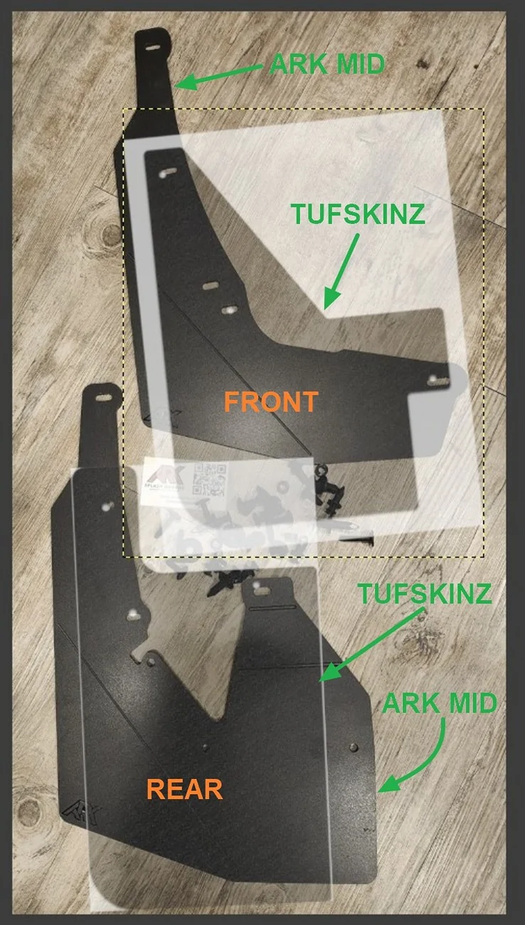 2025 4runner 6th gen Tufskinz Mudflaps installed (w/ comparison vs. ARK Mid mud flaps) on 2026 ORP TUFSKINZ vs ARK MID